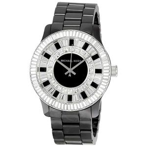 MICHAEL KORS MK5362 Swarovski Baguette Crystal Black Silver Ceramic Watch